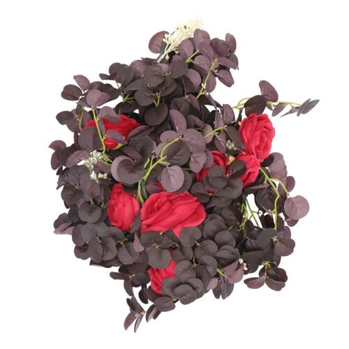 Style de noël rotin simulé camélias rotin feuille d'eucalyptus rotin tenture murale rotin suspendus ornement pour décor rouge (8 S