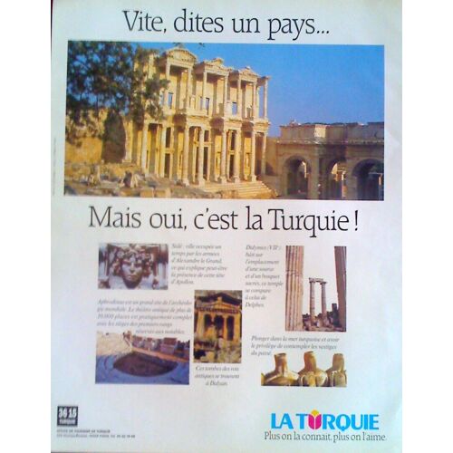 Publicité Ancienne (Septembre 1993) Pour Le Tourisme En " Turquie "