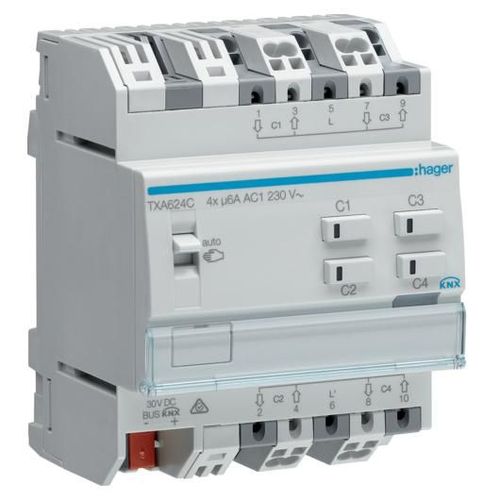 Hager TXA624C Monté sur rail DIN Actionneur blind/shutter 4 canaux