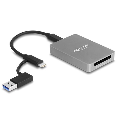 DeLOCK Lecteur de carte USB Type-C dans un boitier en aluminium pour cartes de mémoire CFexpress ou XQD