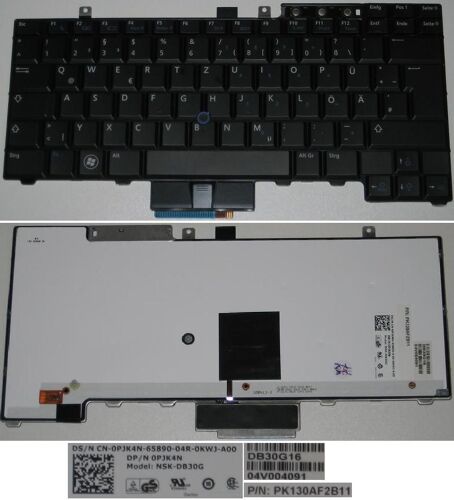 Clavier Qwertz Allemand / German Pour DELL Latitude E6400 Series, Noir / Black, BACKLIT, Model: NSK-DB30G, P/N: 0PJK4N OPJK4N PJK4N, DB30G16, 04V004091, PK130AF2B11