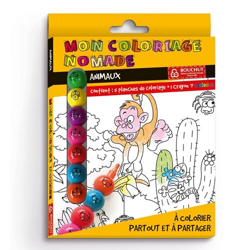 Coloriage - Les Animaux - 5 Dessins + 1 Crayon 7 Couleurs - Enfant - Format Voyage