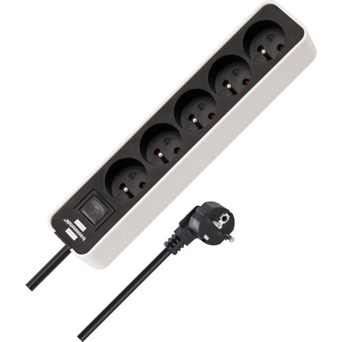 Brennenstuhl 1153254520 multiprise 5 m 5 sortie(s) CA Intérieure Noir, Blanc