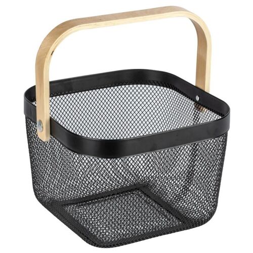 WENKO 24755100 panier à linge Carré Bambou, Acier Bambou, Noir