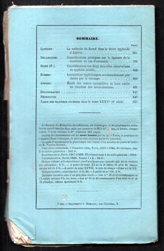 Receuil De Memoires De Medecine, De Chirurgieet De Pharmacie Militaires N° 193 - 1879