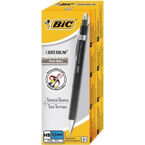 Bic - Criterium - Porte-Mine 0,5 Mm Rechargeable - Corps Noir - Lot De 12