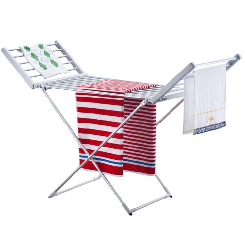 Séchoir à linge étendoir électrique 220W MAGMA Ailes rabattables Gris Aluminium