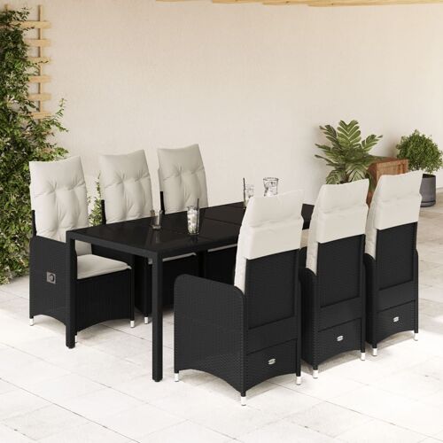 Vidaxl Ensemble De Bistro De Jardin 7 Pcs Coussins Noir Poly Rotin
