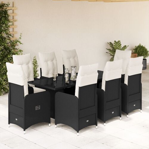 Vidaxl Ensemble De Bistro De Jardin 9 Pcs Coussins Noir Poly Rotin
