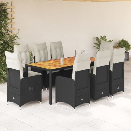 Vidaxl Ensemble De Bistro De Jardin 9 Pcs Coussins Noir Poly Rotin