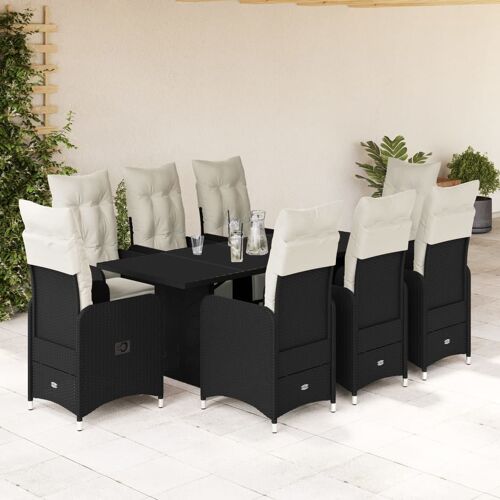 Vidaxl Ensemble De Bistro De Jardin 9 Pcs Coussins Noir Poly Rotin