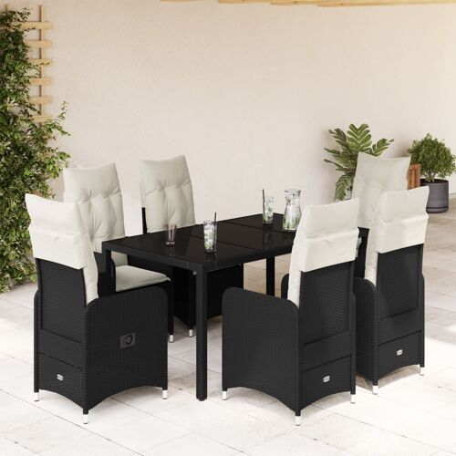 Vidaxl Ensemble De Bistro De Jardin 7 Pcs Coussins Noir Poly Rotin
