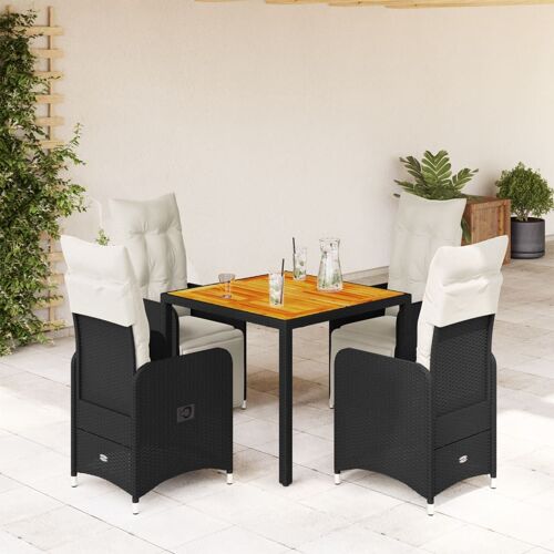 Vidaxl Ensemble De Bistro De Jardin 5 Pcs Coussins Noir Poly Rotin