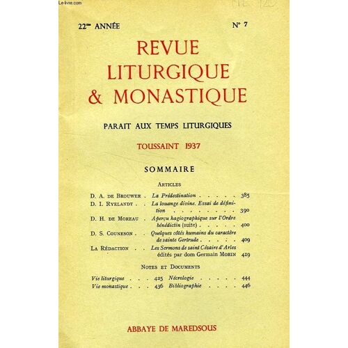 Revue Liturgique & Monastique, 22e Annee, N° 7, Toussaint 1937