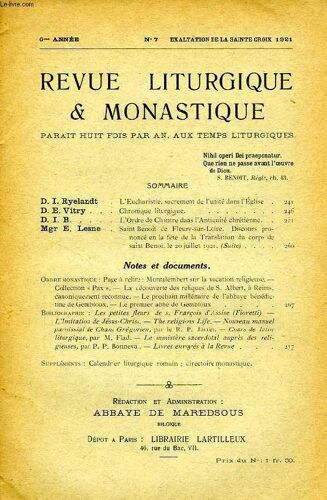 Revue Liturgique & Monastique, 6e Annee, N° 7, Exaltation De La Sainte Croix 1921