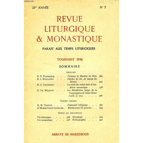 Revue Liturgique & Monastique, 21e Annee, N° 7, Toussaint 1936