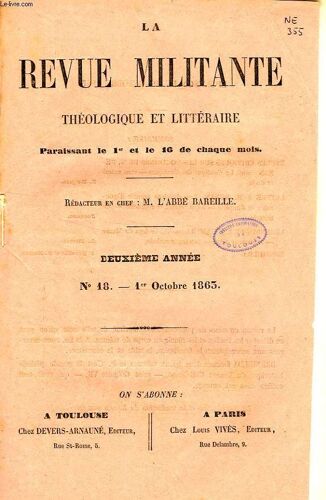 La Revue Militante, Theologique Et Litteraire, 2e Annee, N° 18, 1er Oct. 1863