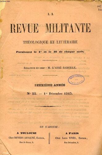 La Revue Militante, Theologique Et Litteraire, 2e Annee, N° 22, 1er Dec. 1863