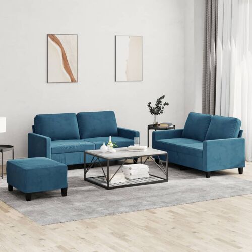 vidaXL Ensemble de canapés 3 pcs avec coussins Bleu Velours