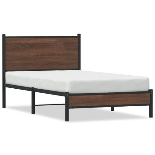 Vidaxl Cadre De Lit En Métal Sans Matelas Chêne Marron 100x190 Cm