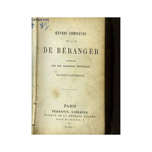 Oeuvres Complete De Berangere Contenant Les Dix Chansons Nouvelles
