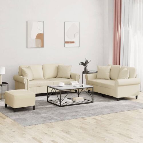 vidaXL Ensemble de canapés 3 pcs avec coussins crème similicuir