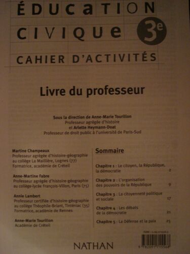 Education Civique 3e Cahier D'activités - Livre Du Professeur