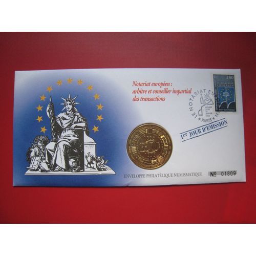 Enveloppe Philatélique - Numismatique - Notariat Européen - 1er Jour D'émission - Numérotée - Frappe En Bronze De L' Ecu Européen 1995