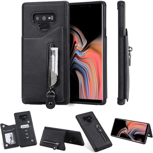 KAL-Coque Compatible Avec Samsung Galaxy Note 9, Fonction De Support De Portefeuille En Cuir Housse Arrière En Tpu (Anti-Chute) Couleur Unie - Noir
