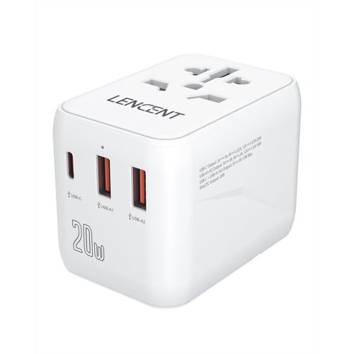 JGD-Adaptateur Voyage Prise Universelle Electrique International PD20W Charge Rapide Type C et USB QC 3,0 Chargeur Mondial pour Téléphone PC USA Canada Thaïlande UK AUS Blanc