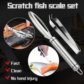 Grattoir À Écailles De Poisson + Pince À Épiler Raclage De Poisson Brosse En Acier Inoxydable Balance De Cuisine Peau Râpes Rapides Et Pince À Épiler Outils De Cuisine
