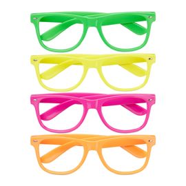 Relaxdays Lunettes De Soirées En Lot De 4 Lunettes Néon Colorées Amusantes Lunettes
