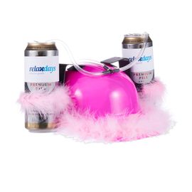 Relaxdays Casque À Bière Rose Boire Casque À Boisson Anti Soif 2 Porte Canettes Evj Filles