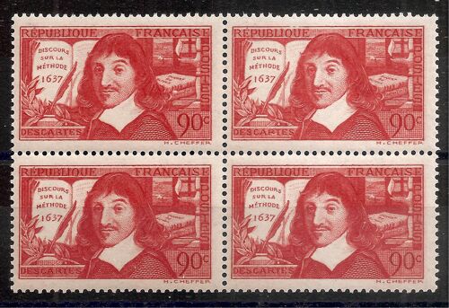 341 (1937) René Descartes - Discours Sur La Méthode En Bloc De 4 N** Avec Défaut Sur Gomme (Cote 17,2e) (7180)