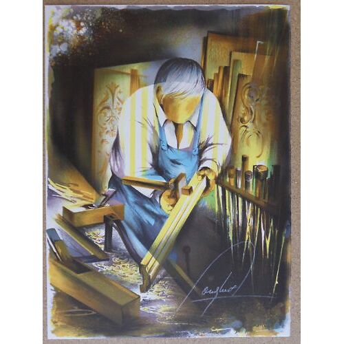 Lithographie Originale R.Poulet  "L'ebeniste"