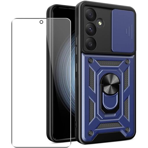 Coque Pour Samsung Galaxy A55 Housse Téléphone D'objectif D'appareil Photo, Support, Bague Magnétique Protecteur Écran Verre Marine