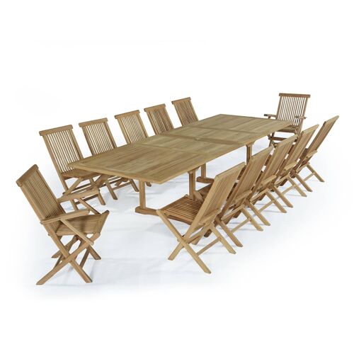 Salon De Jardin 10 Chaises + 2 Fauteuils En Teck Massif