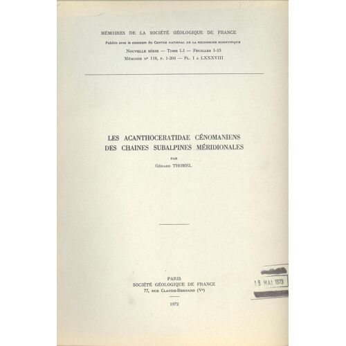 Les Acanthoceratidae Cénomaniens Des Chaînes Subalpines Méridionales
