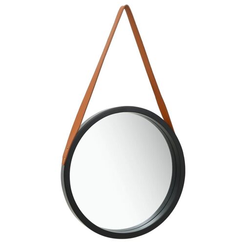 Miroir mural avec sangle marron 40 cm bois noir DEC022905