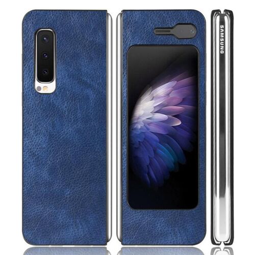 Rétro Étui Pour Samsung Galaxy Fold 4g/5g Rétro Housse De Protection Modèle De Litchi Compatibilité Anti Éraflure - Bleu