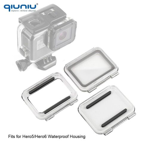 QIUNIU Kit porte arrière 3 en 1 transparent Standard étanche squelette tactile porte arrière pour GoPro Hero 5 6 7 boîtier de Super costume noir