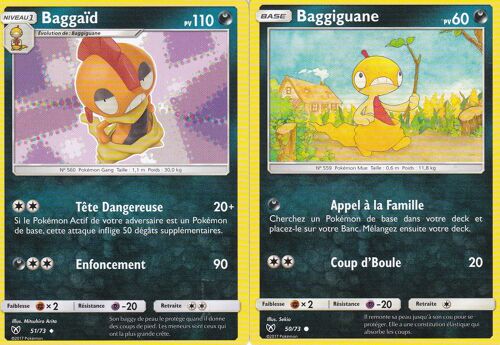 2 Cartes Pokemon - Baggaid 51/73 + Baggiguane 50/73 - Soleil Et Lune 3,5 Légendes Brillantes