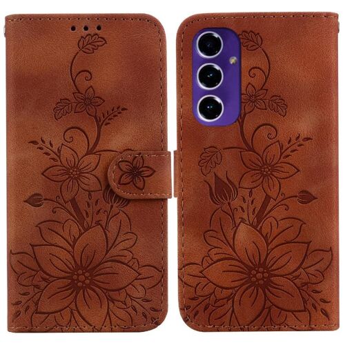 Flip Étui Pour Samsung Galaxy S24 Fe Lily En Relief Titulaire De La Carte Bicelle Portefeuille Magnétique - Le Brun