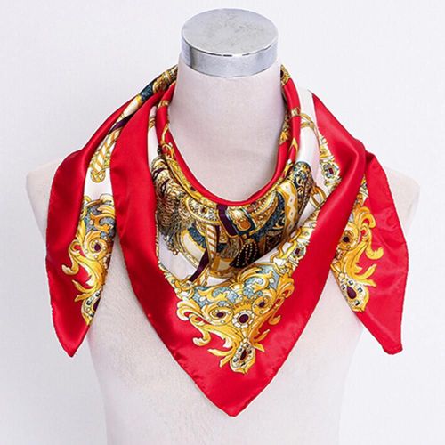 90x90cm Carré Femmes Imité Soie Satin Chariot Chaîne Cou Tête Écharpe Châle Multicolore Rayure Imprimé Foulard Cou