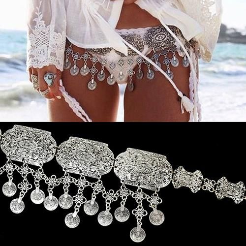 Femmes Vintage Turc Gitane Alliage Pièce Ventre Corps Accessoires Ventre Chaîne Gland Longue Taille Mode Bijoux Saint Valentin Cadeau 