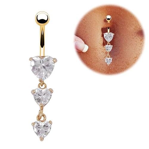 Piercing Corps Or Nombril Anneaux 3 Coeur Cristal Clair Balancent Nombril Anneaux 