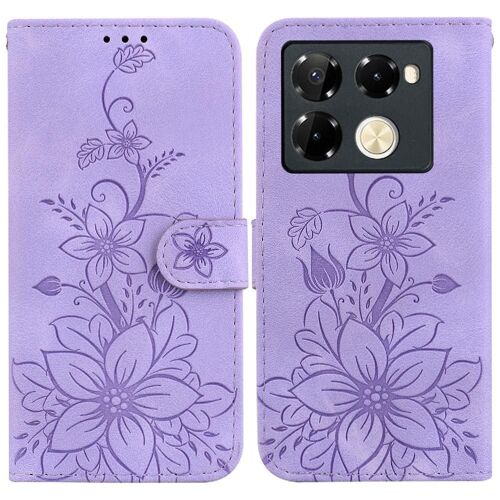 Étui Pour À Basdernier Infinix Note 40 Pro Plus Portefeuille Magnétique Bicelle Titulaire De La Carte Lily En Relief - Violet