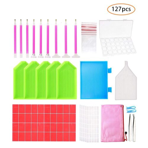 Kit De 127 Accessoires Et Outils De Broderie En Diamant Bricolage Boîte De Peinture En Diamant Pour Adultes Ou Enfants Kit De Stylos À Colle En Mosaïque