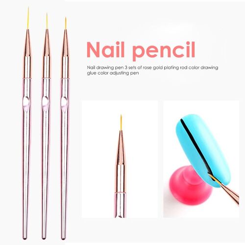 3 Pièces Nail Art Liner Peinture Brosses Poignée En Métal Mince Lignes Françaises Dessin Stylo Bricolage Uv Gel Conseils Conception Manucure Outil 