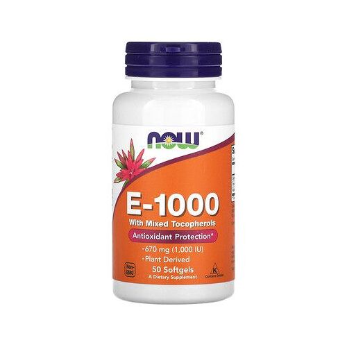Now Foods E-1000 Avec Mélange De Tocophérols, 670 Mg (1000 Ui), 50 Capsules À Enveloppe Molle 
